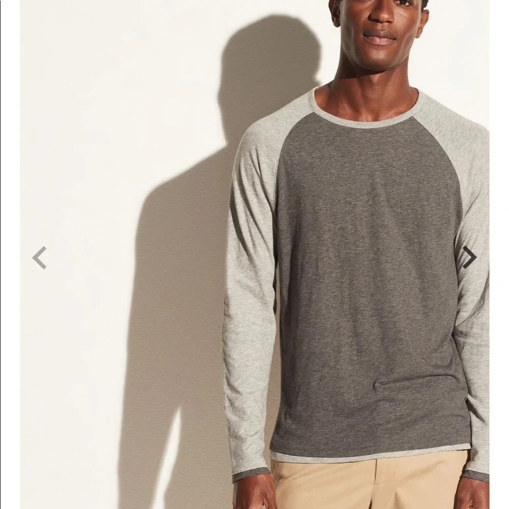 Vince Double Layer Baseball Crew Long Sleeve T-Shirt Raglan Mens L Gray Pima